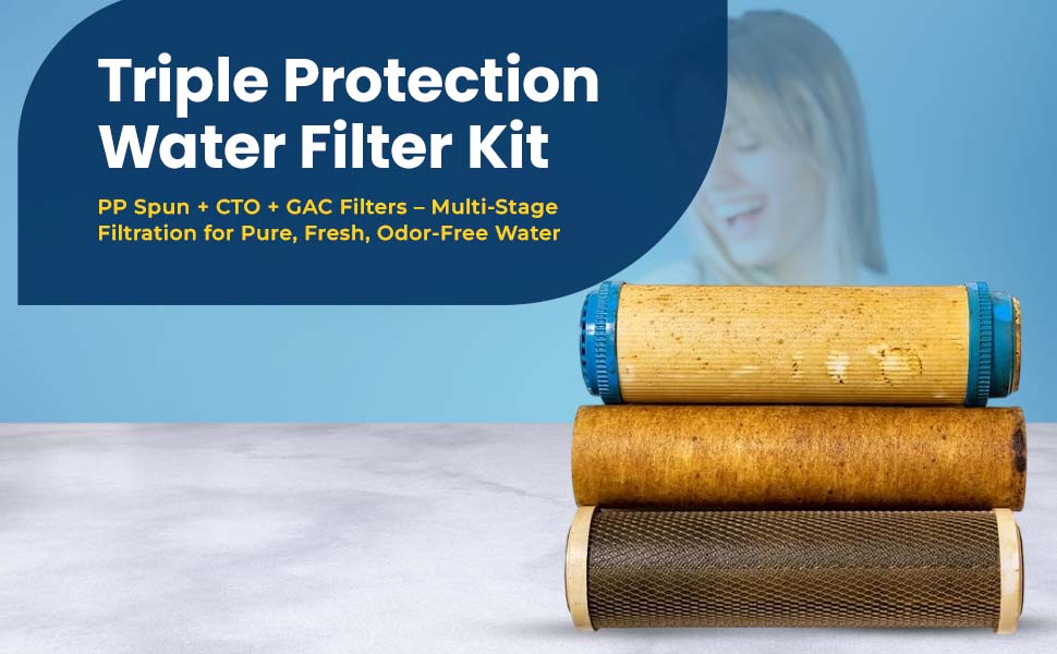 RO Service Kit for 25 LPH RO & 100 LPH UV – 10” Filters (Spun + GAC + CTO), Antiscalant Tablets & Spanner - Image 3