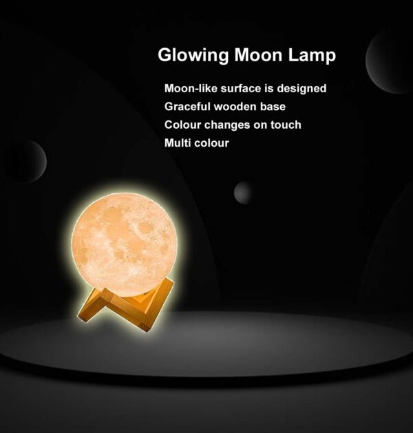 3D Moon Lamp with Stand for Bedroom Lights for Home Indoor, Rechargeable Battery Powered - Image 2