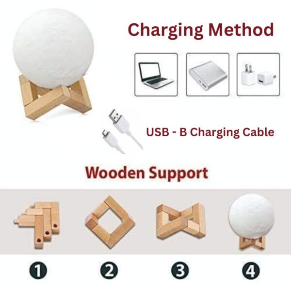 3D Moon Lamp with Stand for Bedroom Lights for Home Indoor, Rechargeable Battery Powered - Image 7