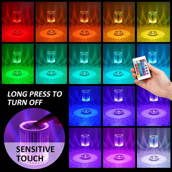 Crystal Table Lamp , Touch Control Atmosphere Nightstand Lamp With USB Charging Line - Image 3