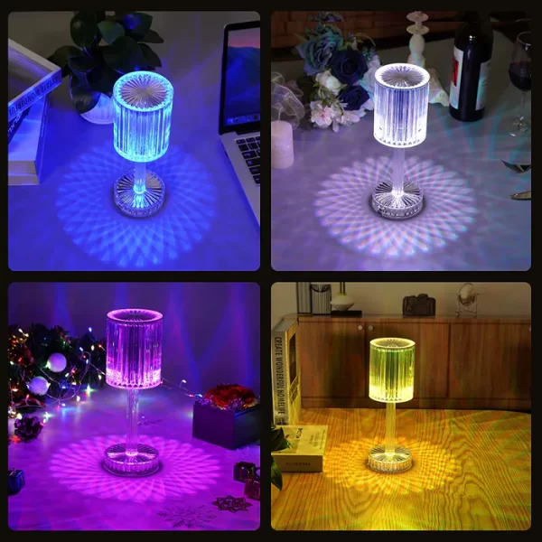 Crystal Table Lamp , Touch Control Atmosphere Nightstand Lamp With USB Charging Line - Image 6